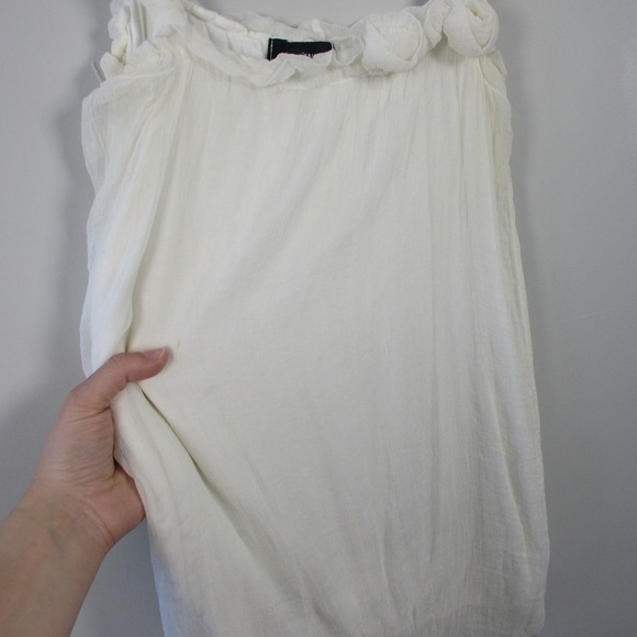 Ragazzi Italiani White S Top Blouse Cotton Silk Ruffle Rose Applique Silk 140 - Picture 9 of 12